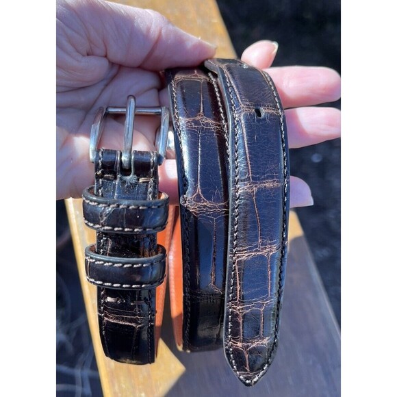 Ralph Lauren Genuine Alligator Leather Belt Dk Brown Sterling Silver Buckle 28 - Picture 4 of 16